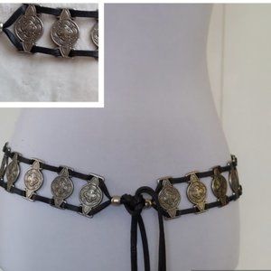 Black Leather Silver Medallion Belt with tassels Killer
